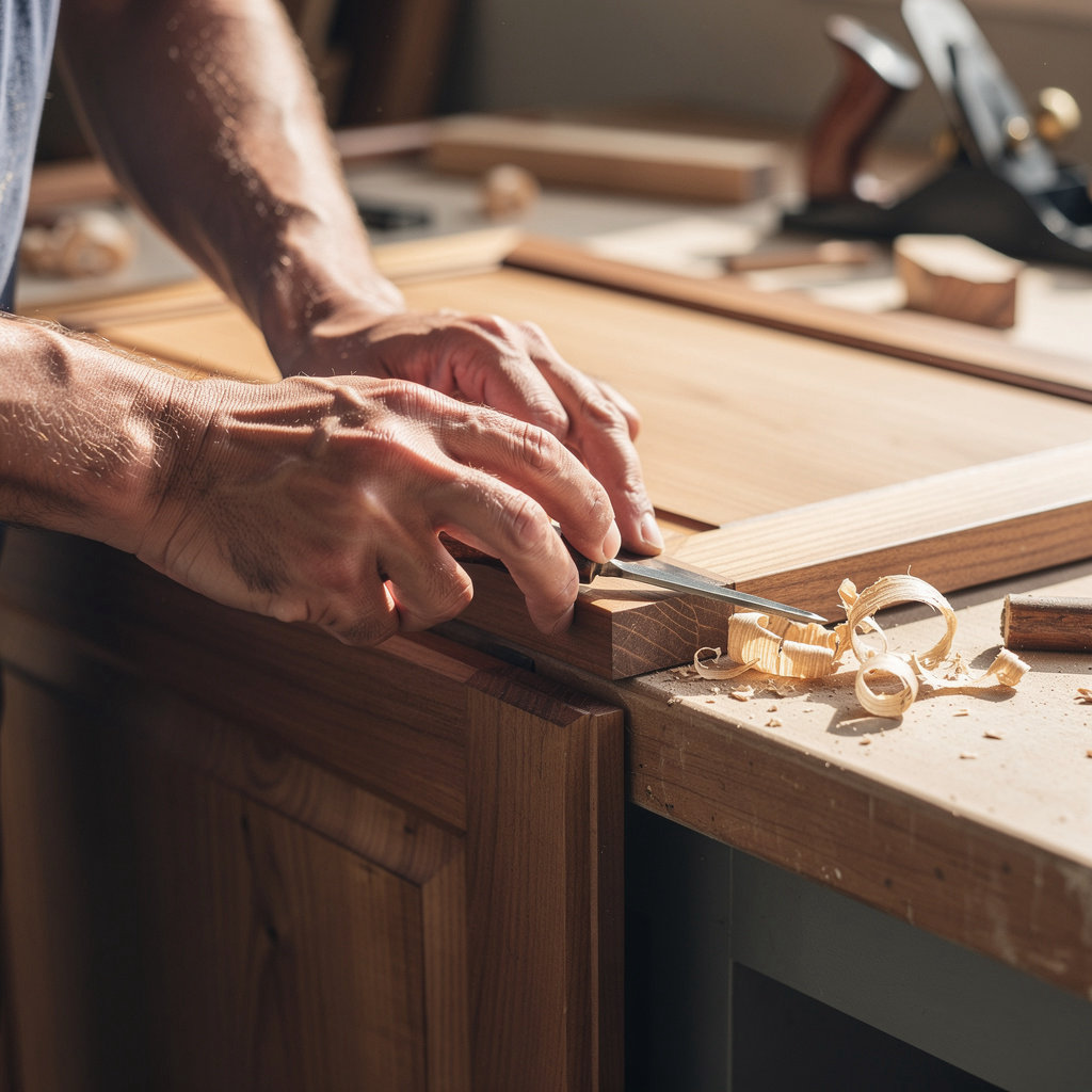 C S Ferguson Woodworking San Diego craftsman working on a custom furniture project in the workshop